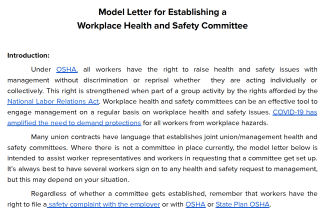 Model Health and Safety Committee Letter