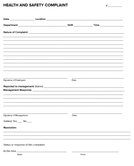 Model Health and Safety Complaint Form