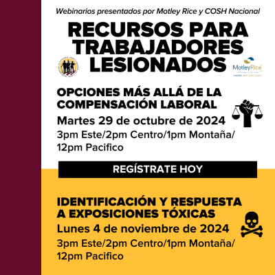 no te pierdas estos webinarios con presentaciones especiales de abogados invitados de Motley Rice