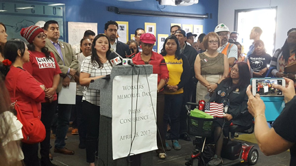 Standing up for safety with SoCalCOSH, UCLA-LOSH and the National Day Laborer Organizing Network at the Los Angeles County Federation of Labor